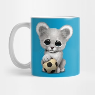 White Lion Cub With Football Soccer Ball Mug